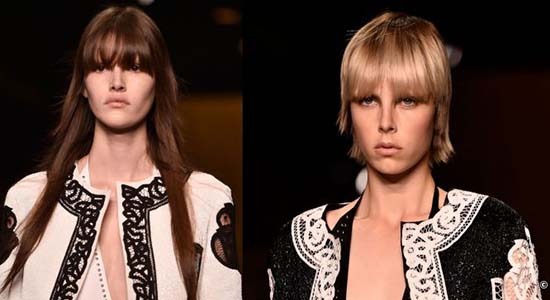 A Givenchy desfilou um modelo de franja longa e tradicional com acabamento liso e brilhante